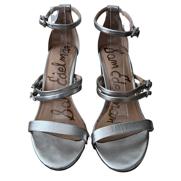 Sam Edelman Tammie Metallic Leather Strappy Block Heel Ankle Strap Sandal - Picture 2 of 9